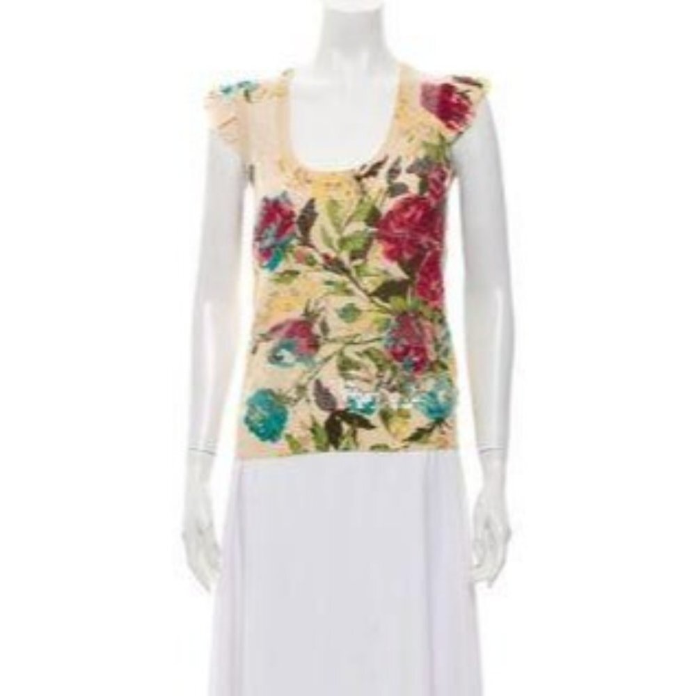 KENZO Floral Print Scoop Neck Blouse Sequin